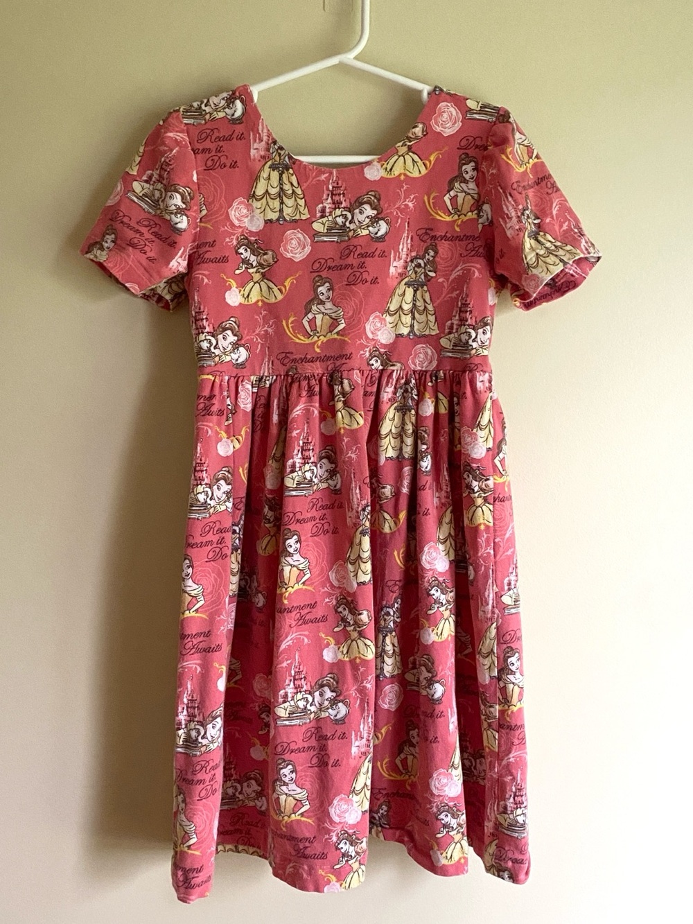 Handmade Stretchy Girls Pink Disney Princess Belle Dress 4-5YR